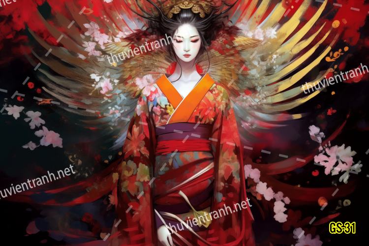 Tranh dán tường hoa cô gái Geisha Nhật Bản-GS-31 - Tranh tường chất lượng cao